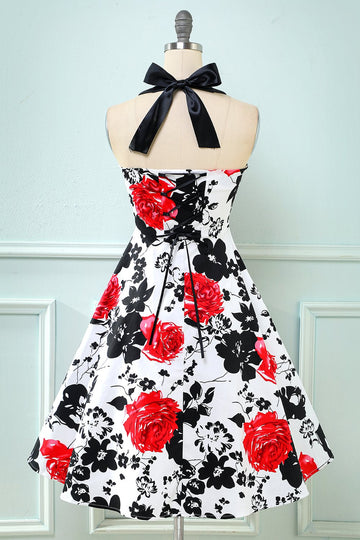 Retro Halter estampado vestido vintage